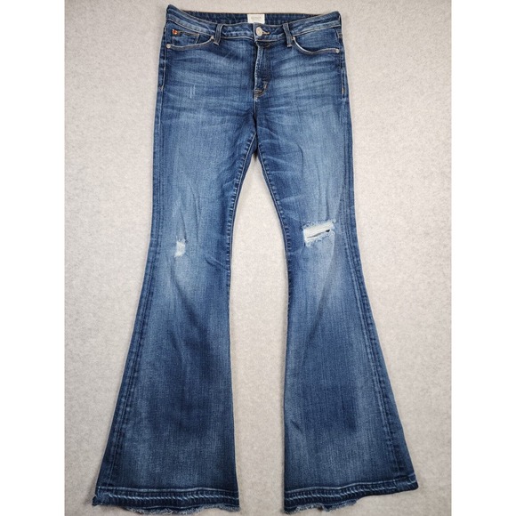 Hudson Jeans Denim - Hudson Jeans Women's Mid Rise Flare Distressed Raw Hem Bellbottom Denim Size 30